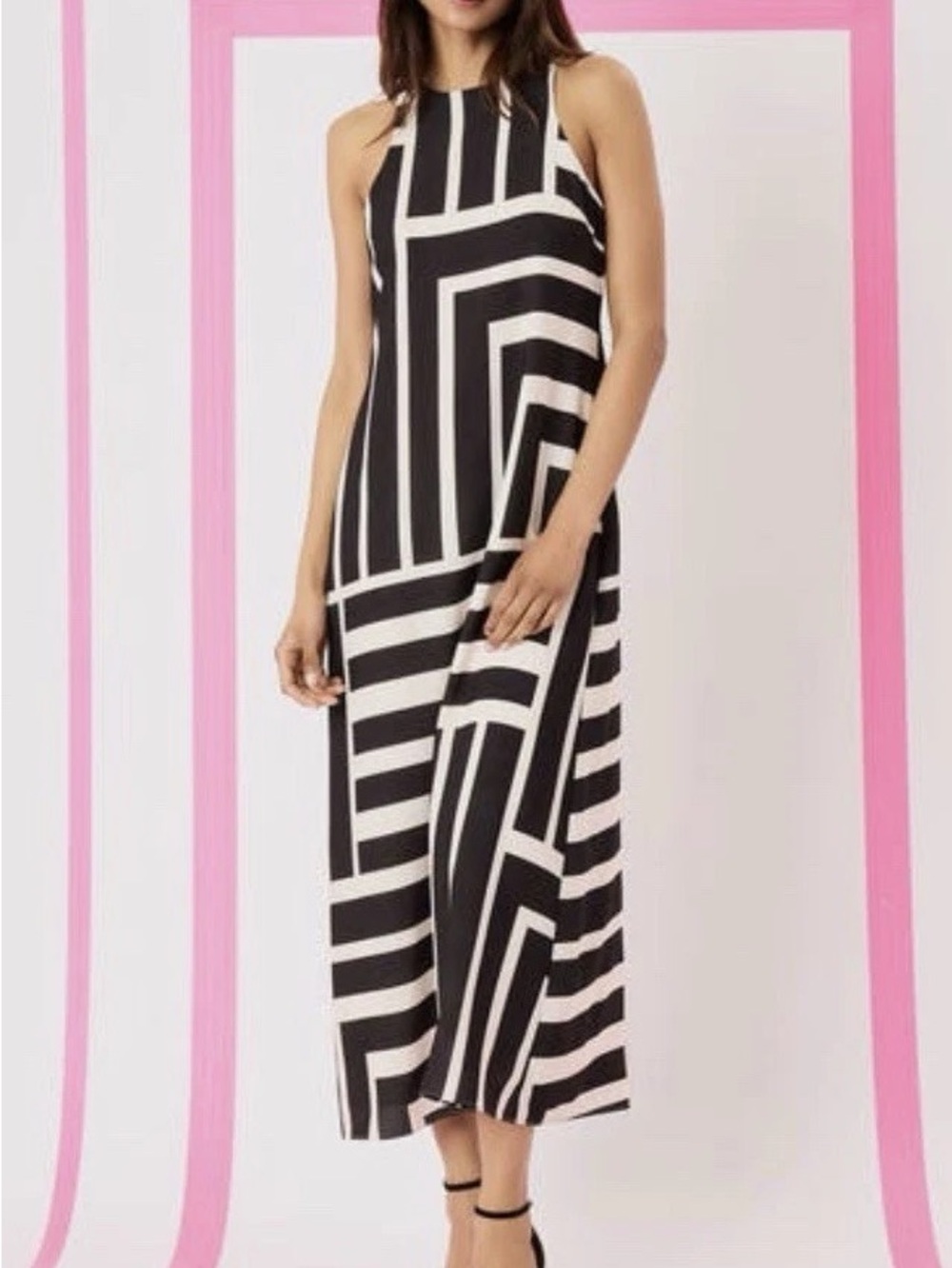 Donna Morgan Black and Ivory Geometric Maxi Dress NWT Size 8 - Picture 2 of 8
